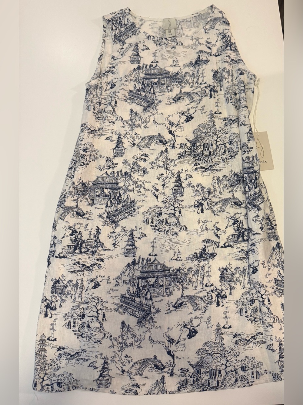 Joie White & Navy Toile A-Line Dress